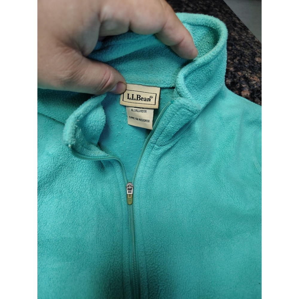 LL Bean Womens Fleece Full Zip Jacket Seafoam Green Mock Neck M-Reg vintage - Picture 5 of 6